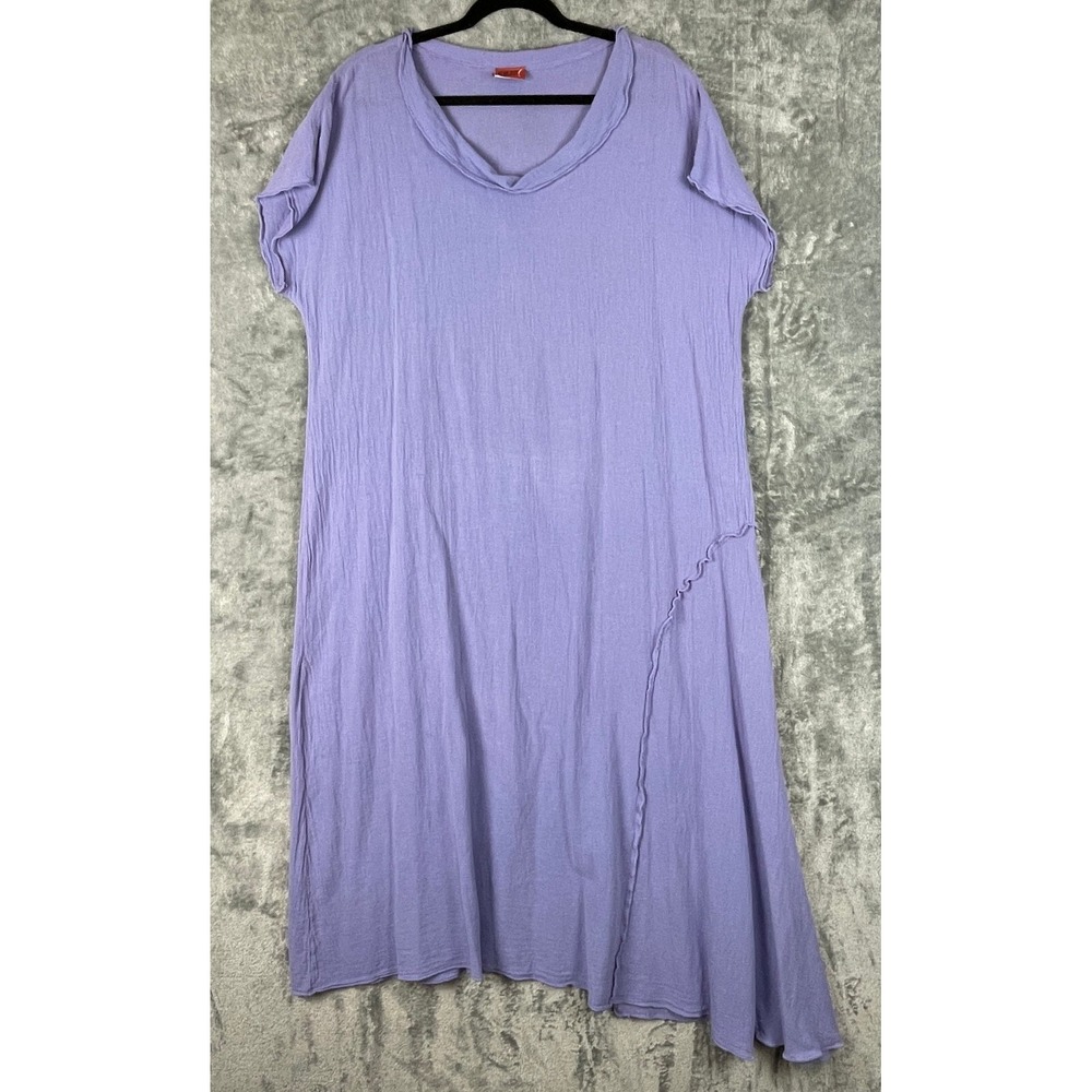 Oh My Gauze‎ Midi Dress Large/XL 2 Blue Oversized Lagenlook Asymmetrical Cotton